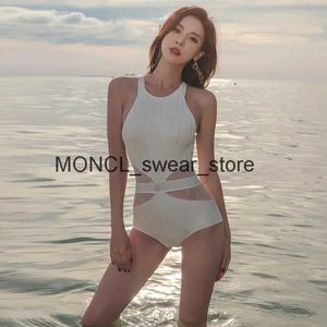 Women's Swimwear Sexy Gauze Cut-out Solid One-piece Swimsuit for Women White Monokini Plunge Bathing Suit Push Up BeachwearH2422088