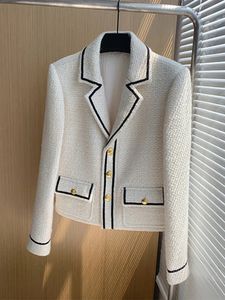 Elegante inverno autunno contrasto colore tweed giacche corte cappotto stile inglese tasca con intaglio capispalla monopetto in lana 240219