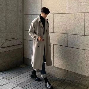 Casacos de Trench Masculinos Oversize Windbreaker Homens Coreano Tendência Médio Comprimento Bonito Sobre Joelho Casaco Britânico Outono Inverno Casal Elegante Manto