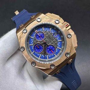 Wysoka przepiórka mężczyzn Watch Limited Edition VK Quartz Ruch Rose Gold Case 45 mm Blue Diast Blue Rubber Men Stopwatch.