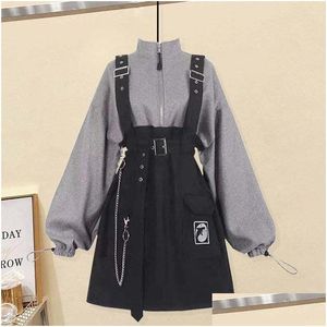 Basic Casual Dresses Woman Dress Y2K Clothes Strap Belt Chain Loose Sweatshirt Sets Korean Robe Femme Drop Delivery Apparel Womens Dhxhi