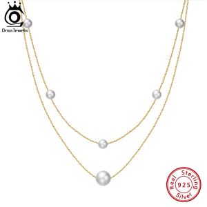 Collane ORSA JEWELS Collana di perle a strati in argento sterling 925 in oro 14K con piccola catena di perle barocche naturali fatte a mano per donna GPN31