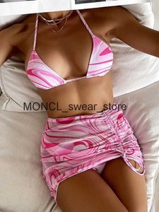 Kvinnors badkläder 3 stycken bikini set med kjol tie färgt sträng thong baddräkt kvinnor baddräkt kvinnlig strandkläder simma lady sommarh2422088