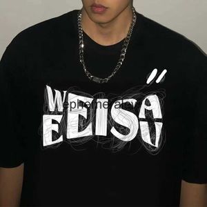 Homens camisetas Marca de moda pesada impressa em torno do pescoço solto de manga curta t-shirt para homens oversize West Coast lettering American top emo y2kh24220