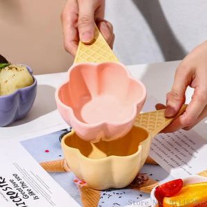 Plates 1pc Creative Dessert Flowers Shape Tableware Korean Cute Ceramic Handles Household Kitchen Restaurant Supplies Fruit Bowl