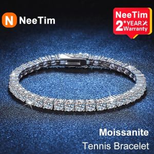 バングルスneetim 3mm 4mmモイサナイトテニスブレスレット925スターリングシルバーフルダイヤモンドと女性のための金メッキグラパーティージュエリー