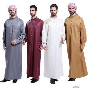 Abbigliamento etnico Moda Uomo S Stile Thobe Thoub Abaya Robe Daffah Dishdasha Islamico Arabo Caftano Musulmano Per Consegna Drop Abbigliamento Dhtqp