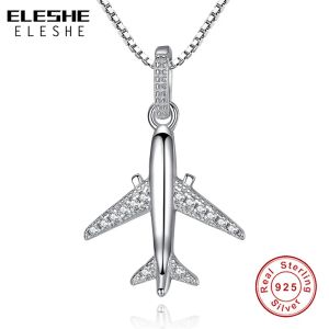 Necklaces ELESHE Luxury Crystal Plane Airplane Pendant Necklace for Women 925 Sterling Silver Long Chain Necklace Wedding Fashion Jewelry