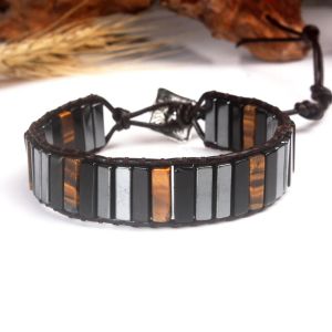 Bracelets Tiger Eye, Hematite, Black Onyx Wrap Bracelet for Men Natural Stone Jewelis