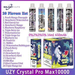 Аутентичная электронная сигарета UZY Crystal Pro Max 10000 затяжек, 650 мАч, перезаряжаемая батарея, 16 мл, предварительно заполненная капсула, одноразовые сигареты для вейпа, 10 комплектов, 20 вкусов