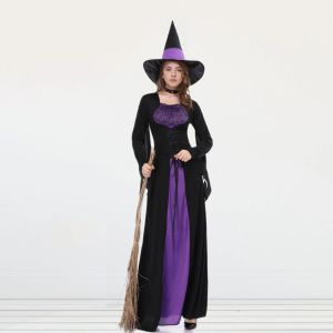Masks Halloween Witch Costume Dress Women Fancy Costume with Collar Hat Square Neck Lace Up Gothic Maxi Dress Slim Fit Party Clothing