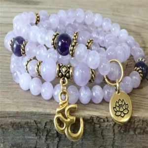 Collane 6mm Ametista Gemma Mala Bracciale 108 Perline Ciondolo di loto Catena unisex Gemma Bracciale spiritualità energia Fantasia Polso prega