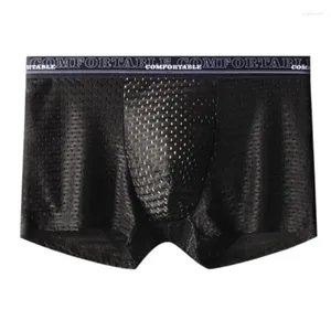 Cuecas homens roupa interior malha boxers shorts cueca gelo seda calcinha homem sólido respirável u convexo bolsa ropa interior homme L-4XL