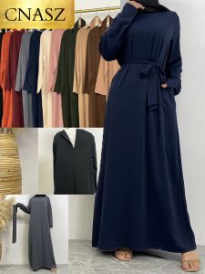 Dresses Hot Selle Muslim Woman Abaya with Pockets Islamic Casual and Simple Long Dresses Moroccan Caftan Woman Dubai Abaya Ramadan Black