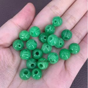 Anhänger 10 Stück natürliche A grüne Jade 810 mm hohle Goldperlen DIY Armband Armreif Charm Jadeit Schmuck Mode Amulett Geschenke Frauen Männer