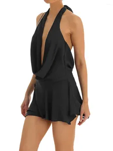 Casual Dresses Women S Sheer Halter Mini Dress Summer Draped Plunge Neck Kort ärmlös Backless Tie-Up Club Night Out