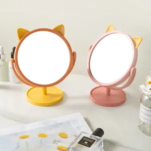 Fashion Compact Mirrors Cat Ear Rotera förstoringsdisk Topp Makeup Speglar Kosmetiska sminkverktyg