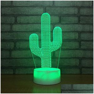 Nattlampor Kaktusform 3D -bordslampa LED -färg Byt visuell illusion USB Nightlight Plant Style för barn Julklappar Drop DHFBM