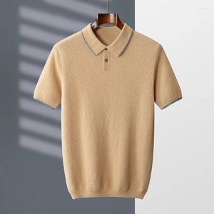 Coletes masculinos suéter de caxemira de malha de manga curta lapela camiseta de alta qualidade negócios casual meia camisa polo