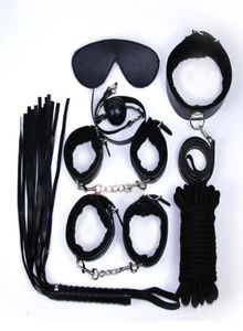 7IN1 BDSM BONDAGE GEAR KIT RESTRAINTS PU BALL GAG ROPE SPANKING WHIP SEX COLLAR HAND LEG CUFFS EYE MASK FOR WOMEN6427381