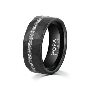 Rings Custom 8mm Width Black Tungsten Hammered Rings for Men Jewelry inlay Imitated Meteorite Size 713 Christmas Personalized Gift