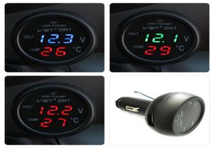 3 in 1 VST706 Digital LED car Voltmeter Thermometer Auto Car USB Charger 12V24V Temperature Meter Voltmeter Cigarette Lighter1016900