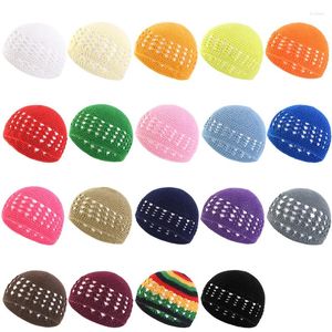 Berets Color Cotton Cap For Women Men Prayer Hats Islamic Beanie Knitting Crochet Handmade Winter Keep Warm Head Accessories