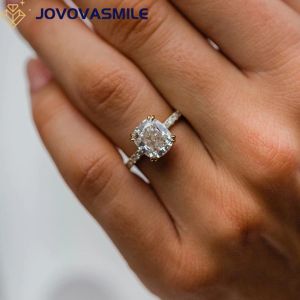 Yüzükler Jovovasmile Gra Moissanit Halkası Kadın İçin 3.5 Karat 9x8mm Ezilmiş Buz Hibrit Yastık Kesme 18K Sarı Altın 585 Donut Çift Pençe