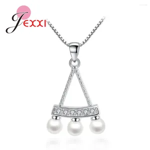 Chains Fashion Austrian Crystal White Pearl Pendant Necklace Jewelry Classic Wedding Dress 925 Sterling Silver Swing Shaped