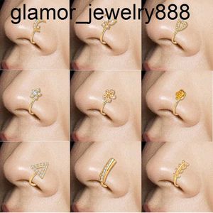 Wholesale Fashion Heart Star Zircon Faux Fake Piercing Jewelry Nose Cuffs Non Piercing Clip On Hinged Gold Nose Rings For Women