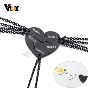 Colares Vnox 5 Pcs BFF Colares para Mulheres Homens Personalizado Gravar Aço Inoxidável Coração Puzzle Pingente Melhores Amigos Amizade Presentes Jóias