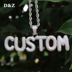 Colares DZ Novo Personalizado Bolha Carta Pingente Iced Out Cubic Zircônia Pedra Com Corda Corrente de Carta Personalizada para Homens Mulheres Presente