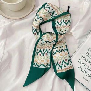 スカーフ女性ソフト幅7cm汎用リボンヘアタイ春/夏のファッション - セラーグリーン小さなスカーフ薄いスタイリッシュ