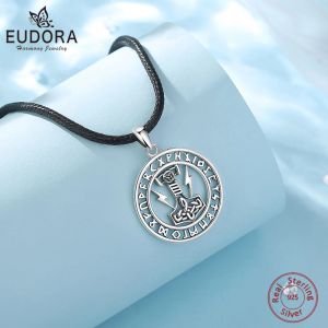 Wisiorki Eudora 925 Sterling Silver Viking Rules Amulet Naszyjnik dla mężczyzn Nordic Thor's Hammer Celtic Węzeł wisior biżuteria gif gif