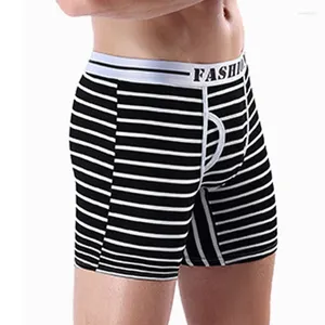 Cuecas plus size 4xl homens boxers longos algodão roupa interior sexy u convexo pênis buraco boxershorts masculino calcinha moda listras homem