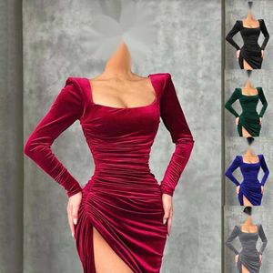 Urban Sexy Kleider für Damen, Winter, Temperament, sexy, quadratischer Ausschnitt, geschrumpft, hohe Taille, kleines Kleid