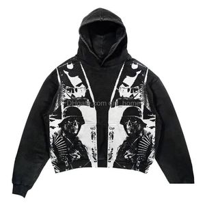 Men'S Hoodies Sweatshirts Mens Y2K Hoodie Gothic Printed Sweatshirt Women Retro High Street Trend Hip-Hop Personality Harajuku Loo Dh3Bz