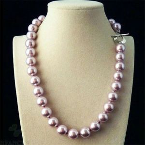 Colares Enorme 12mm Genuine Roxo Shell Pérola Rodada Beads Colar 18'' Presente DIY