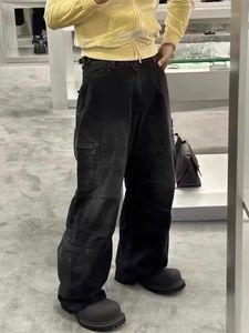Bale Retro Umyjane spodnie odzieży roboczej dla mężczyzn szeroko rozbijane spodnie Myj się czarni mężczyźni w trudnej sytuacji