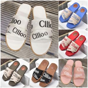 Designer Women woven Roman Sandal flat bottomed mule slippers multi-color lace Letter canvas slippers summer home shoes luxury sandles