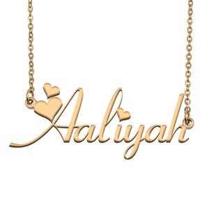Aaliyah Namenskette für Frauen, individueller Namensschild-Anhänger, Mädchen, Geburtstagsgeschenk, Kinder, beste Freunde, Schmuck, 18 Karat vergoldeter Edelstahl