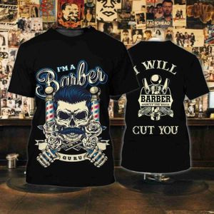 Homens camisetas Barber Shop Camisas Homens Camisetas 3D Impressão Personalizado Mans Roupas O Pescoço Oversized Casual Manga Curta Tops Cool Punk Streetwear Q240220