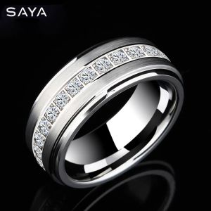 Rings Ring for Men, Cubic Zirconia Tungsten Carbide, Polished Wedding Engagement Band, Free Shipping, Customized