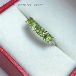 Ringar nya 925 Silver inlagd naturlig peridotring, enkel och elegant, födelsedagspresent till vänner, kan anpassas