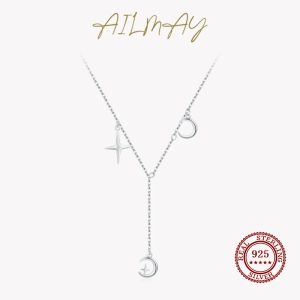 Pingentes Ailmay 100% 925 prata esterlina personalidade charme estrela e lua pingente colar para mulheres noivado aniversário jóias presente