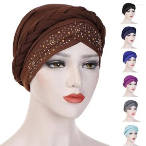 Ethnische Kleidung Diamanten Zopf Turban Frauen Muslim Hijab Kopftuch Wrap Beanies Bonnet Chemo Cap Krebs Hut Haarausfall Abdeckung Kopfbedeckung