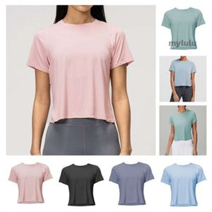 Yoga round neck short sleeved solid color nude sports shaping waist tight fitness loose jogging sportswear women's high-quality T-shirt
