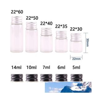 50pcs 5ml 6ml 7ml 10ml 14ml زجاجة زجاجية صافية مع غطاء الألومنيوم 1 3 أوقية قوارير صغيرة صغيرة للزيوت الأساسية use170q