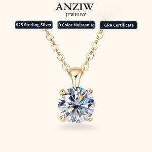 Wisiorki 6,5 mm 1,0 D moissanite Solitaire Drop Naszyjniki 18K Gold Slated Pendant Oryginalny Real 925 Srebrny łańcuch dla kobiet