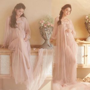 Dresses Dvotinst Women Photography Props Maternity Dresses Pink Perspective Pregnancy Pregant Dress Studio Photoshoot Photo Clothes